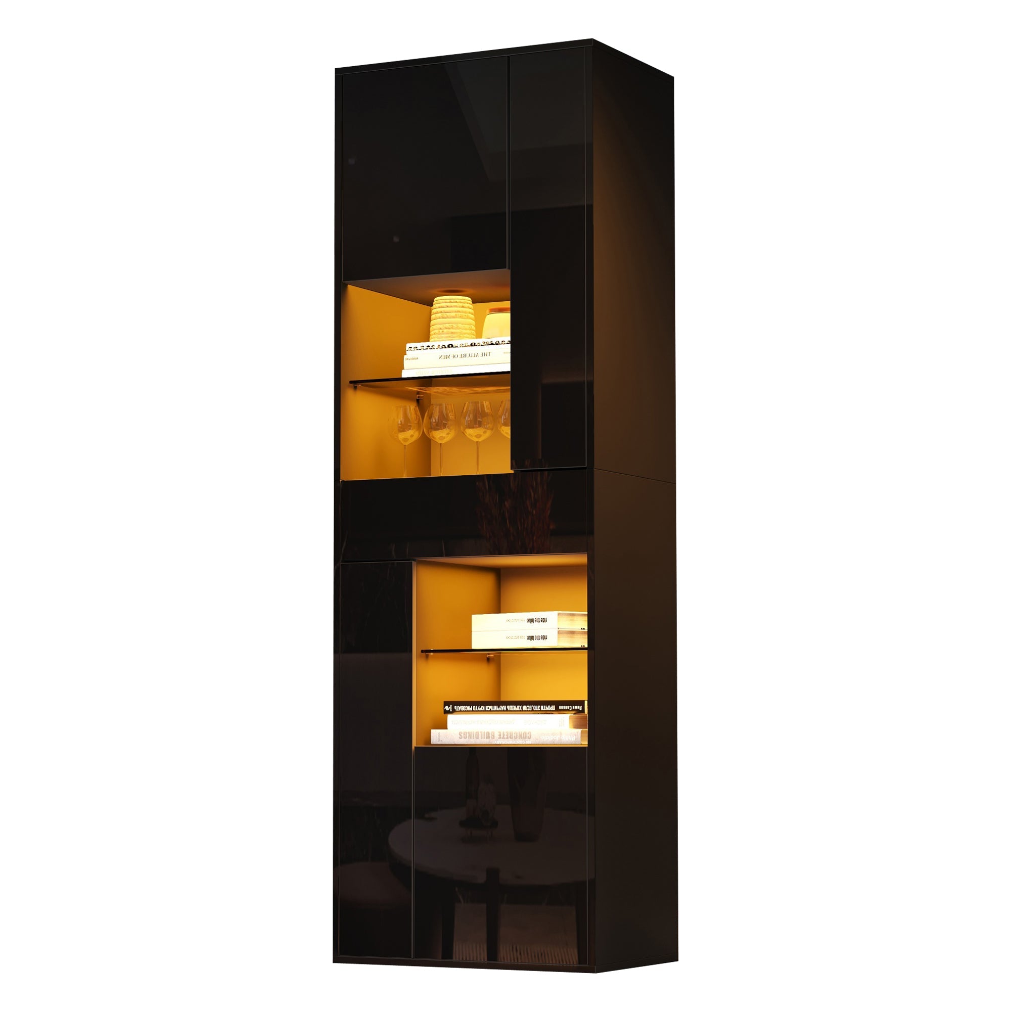 Logidon zwarte hoogglans glazen vitrine 55 x 38 x 170 cm LED-verlichting