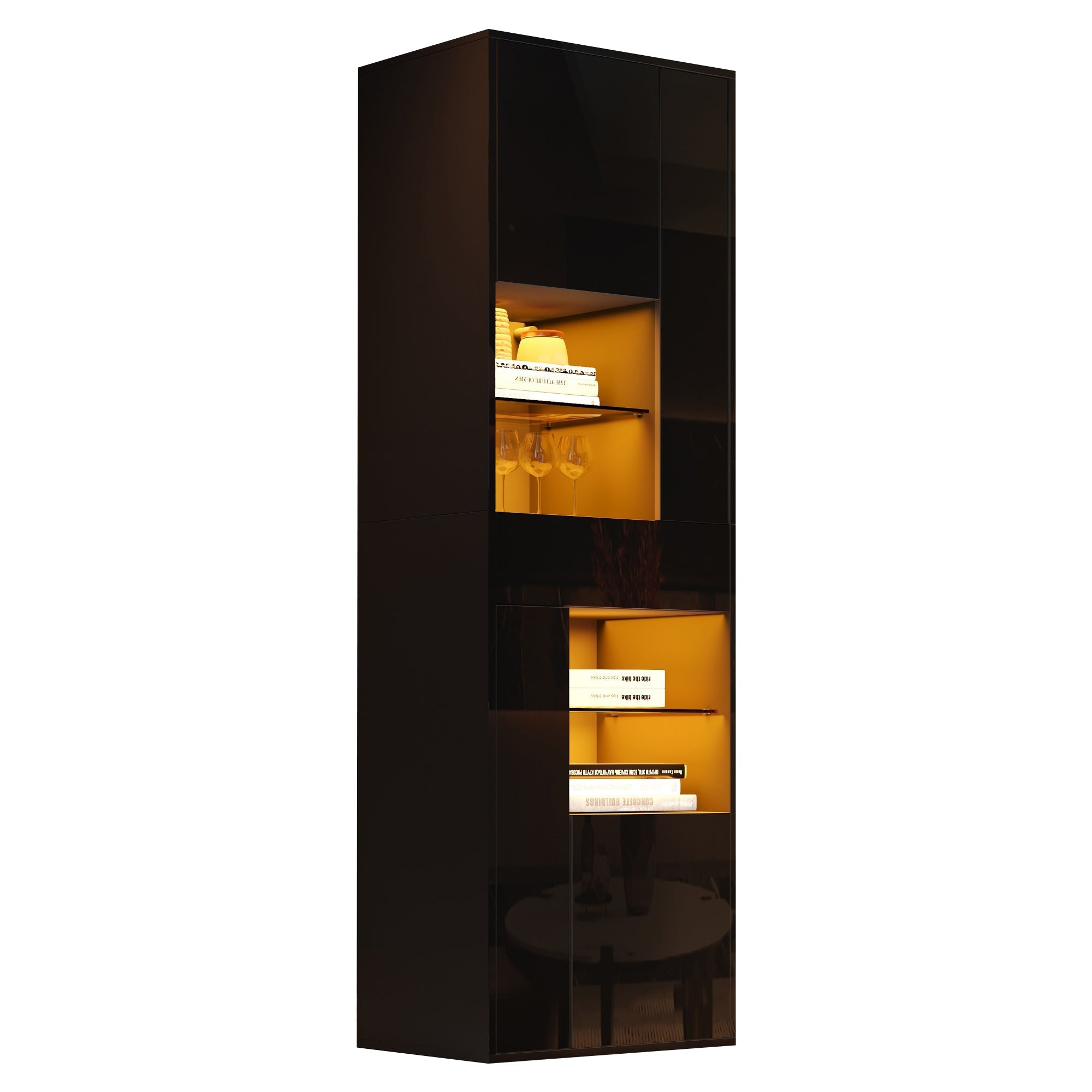 Logidon zwarte hoogglans glazen vitrine 55 x 38 x 170 cm LED-verlichting