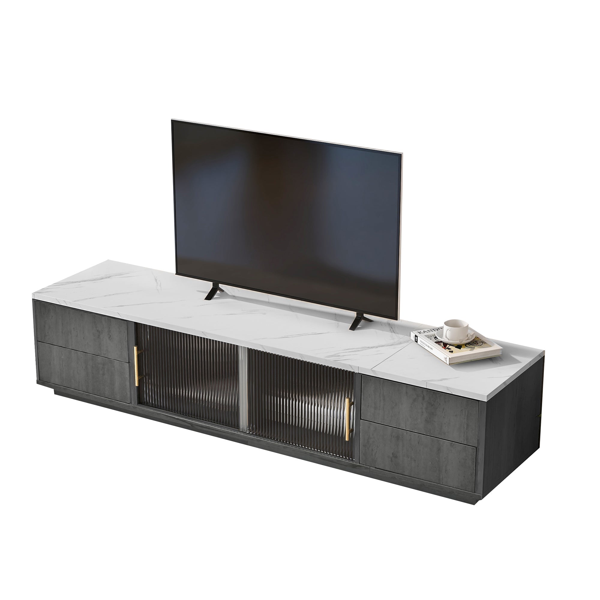 Logidon Deluxe TV-meubel 160 cm grijze marmerlook laden met openklapbare lades