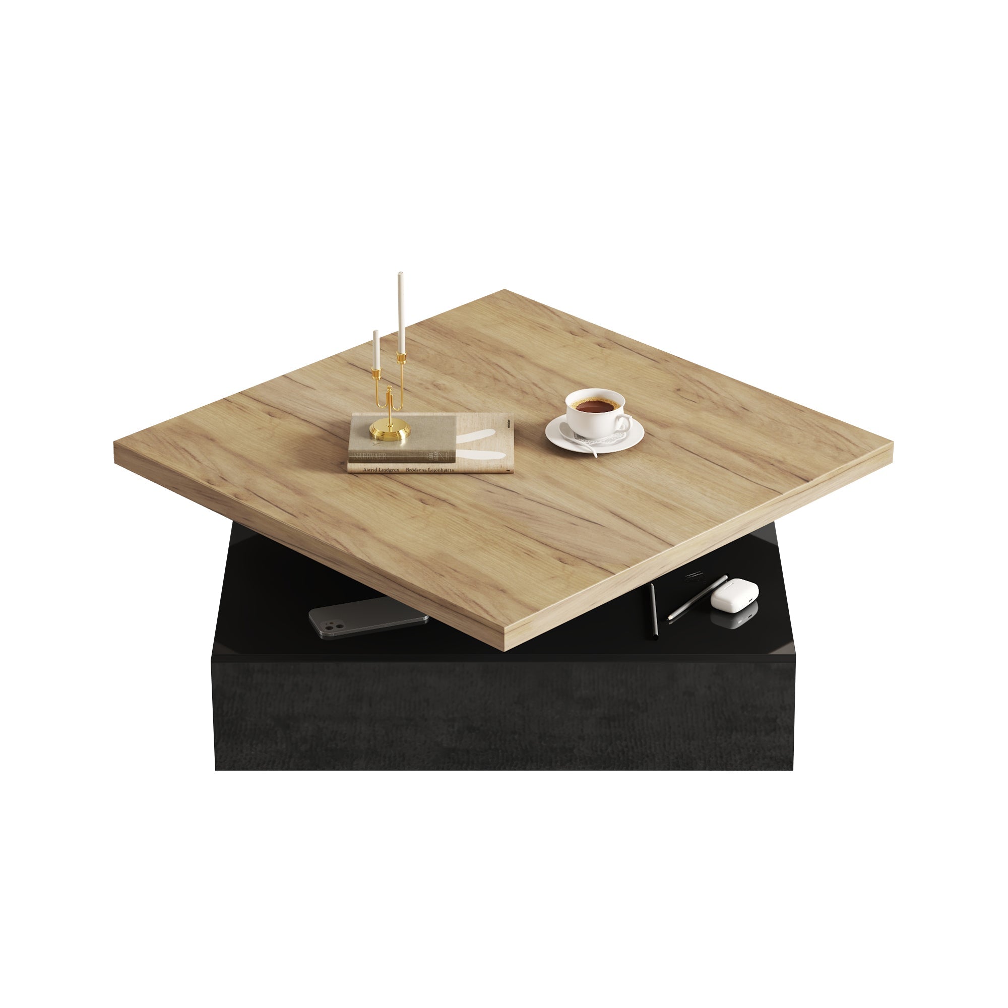 Logidon Vierkante Draaibare Salontafel 70x70 cm Bruin 360 graden
