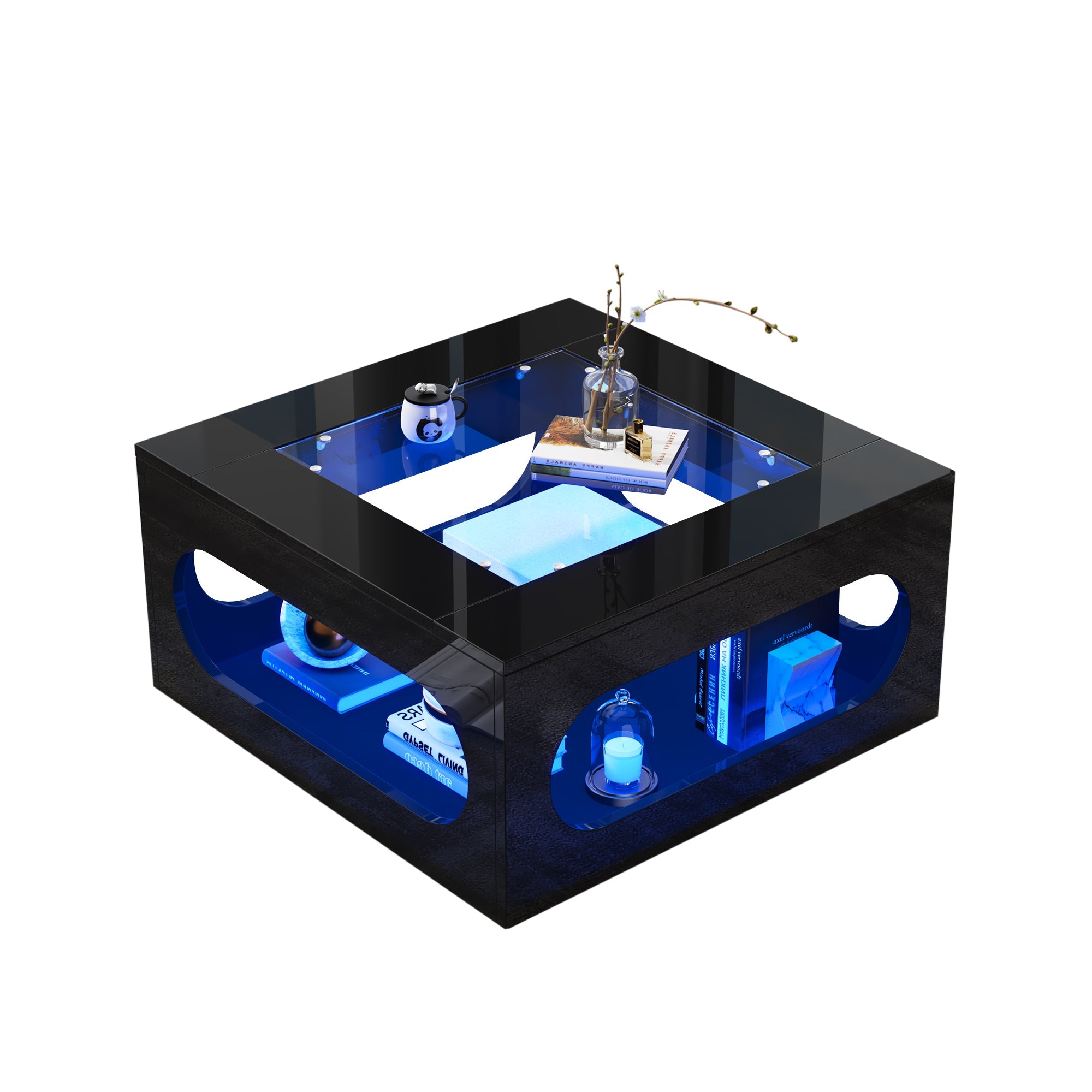 Logidon LED salontafel 70x70 cm vierkant zwart MDF glasblad