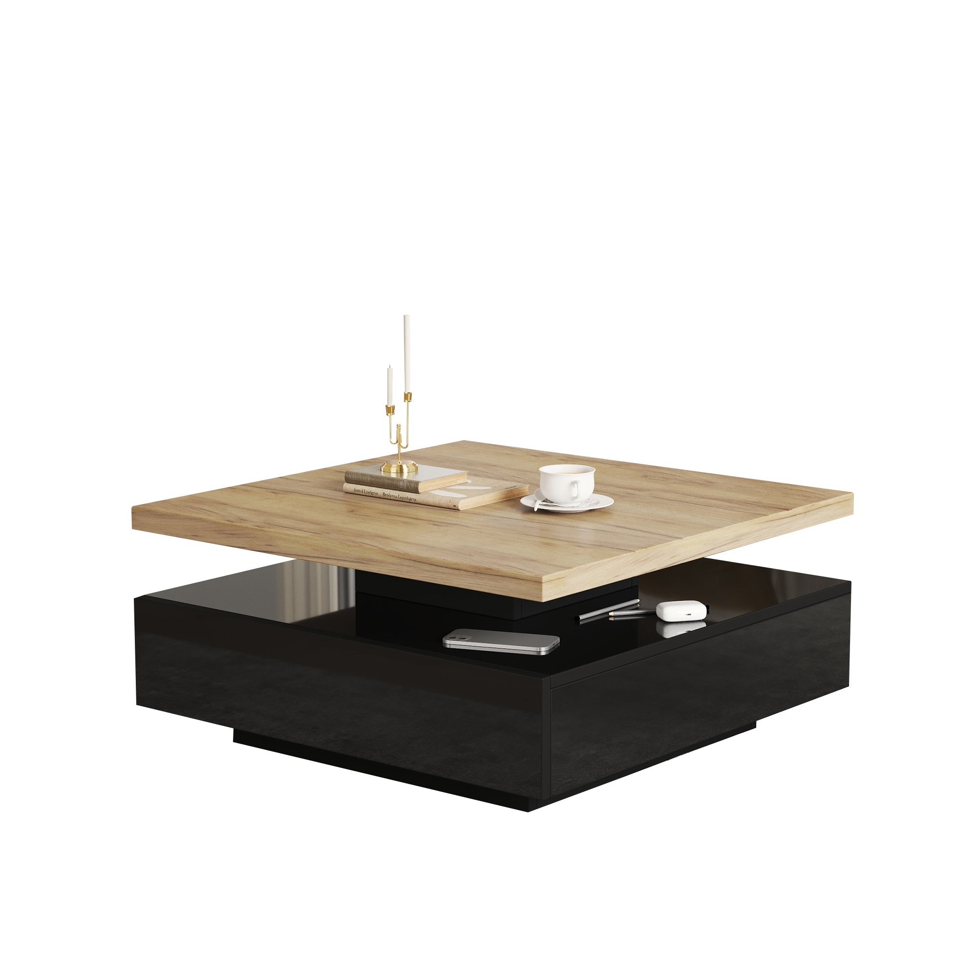 Logidon Vierkante Draaibare Salontafel 70x70 cm Bruin 360 graden