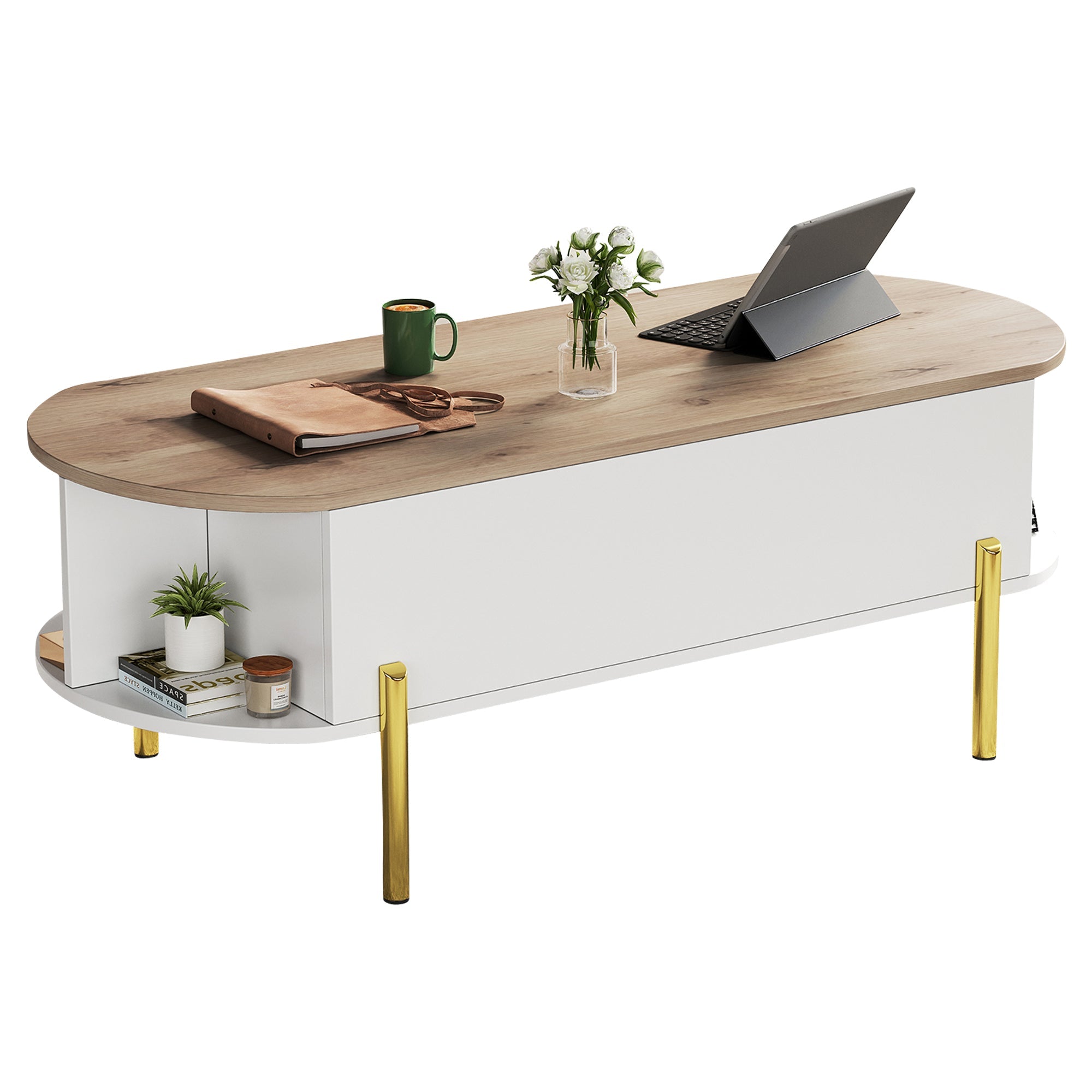 Logidon Verstelbare Salontafel 120x50x43 cm Met Opbergruimte Wit Hout