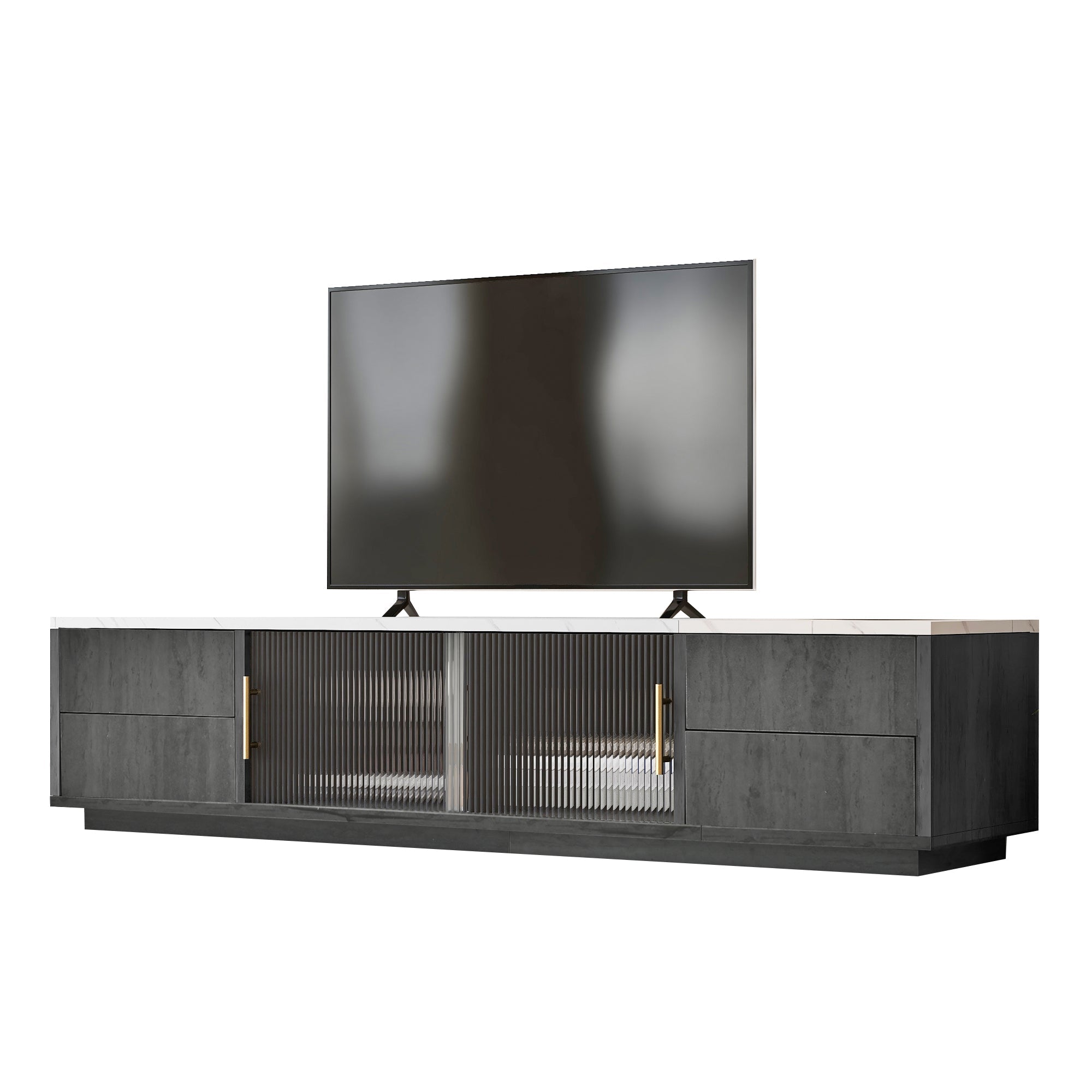 Logidon Deluxe TV-meubel 160 cm grijze marmerlook laden met openklapbare lades