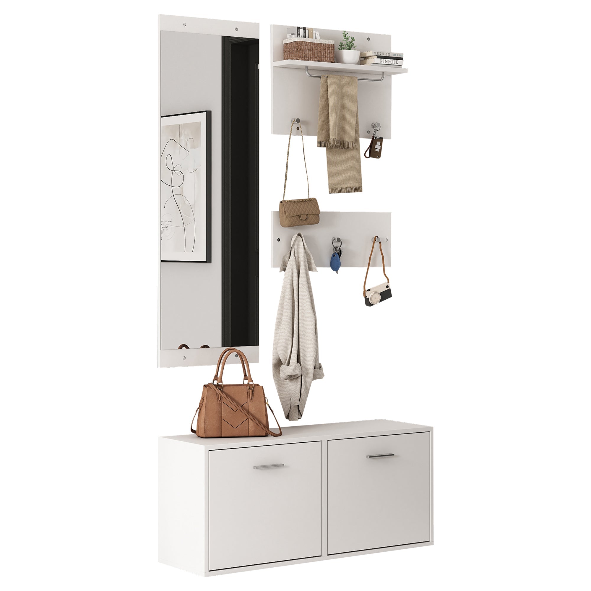 Logidon kledingkastset 4-delige spiegel schoenenkast wit 90x30x41,5 cm