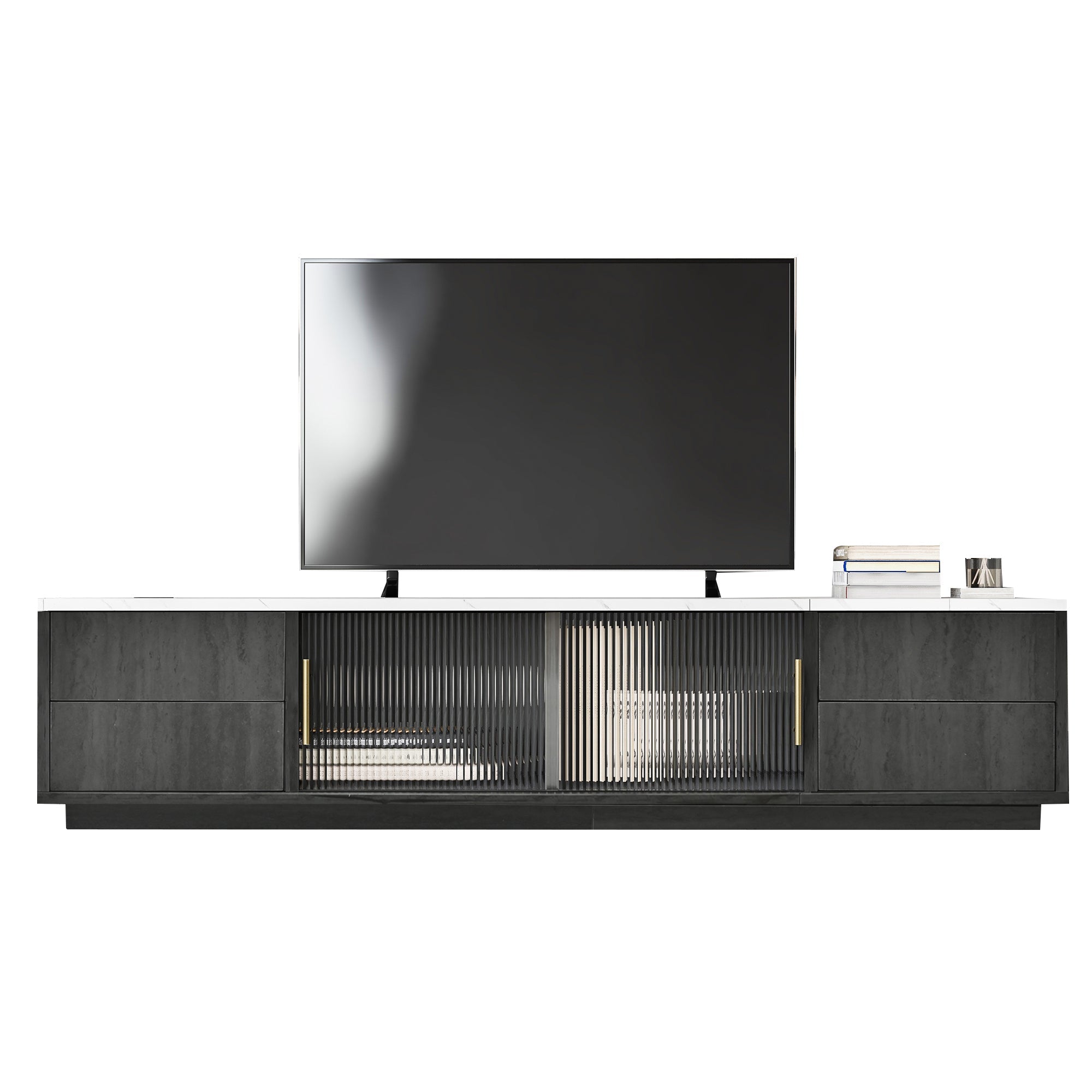 Logidon Deluxe TV-meubel 160 cm grijze marmerlook laden met openklapbare lades