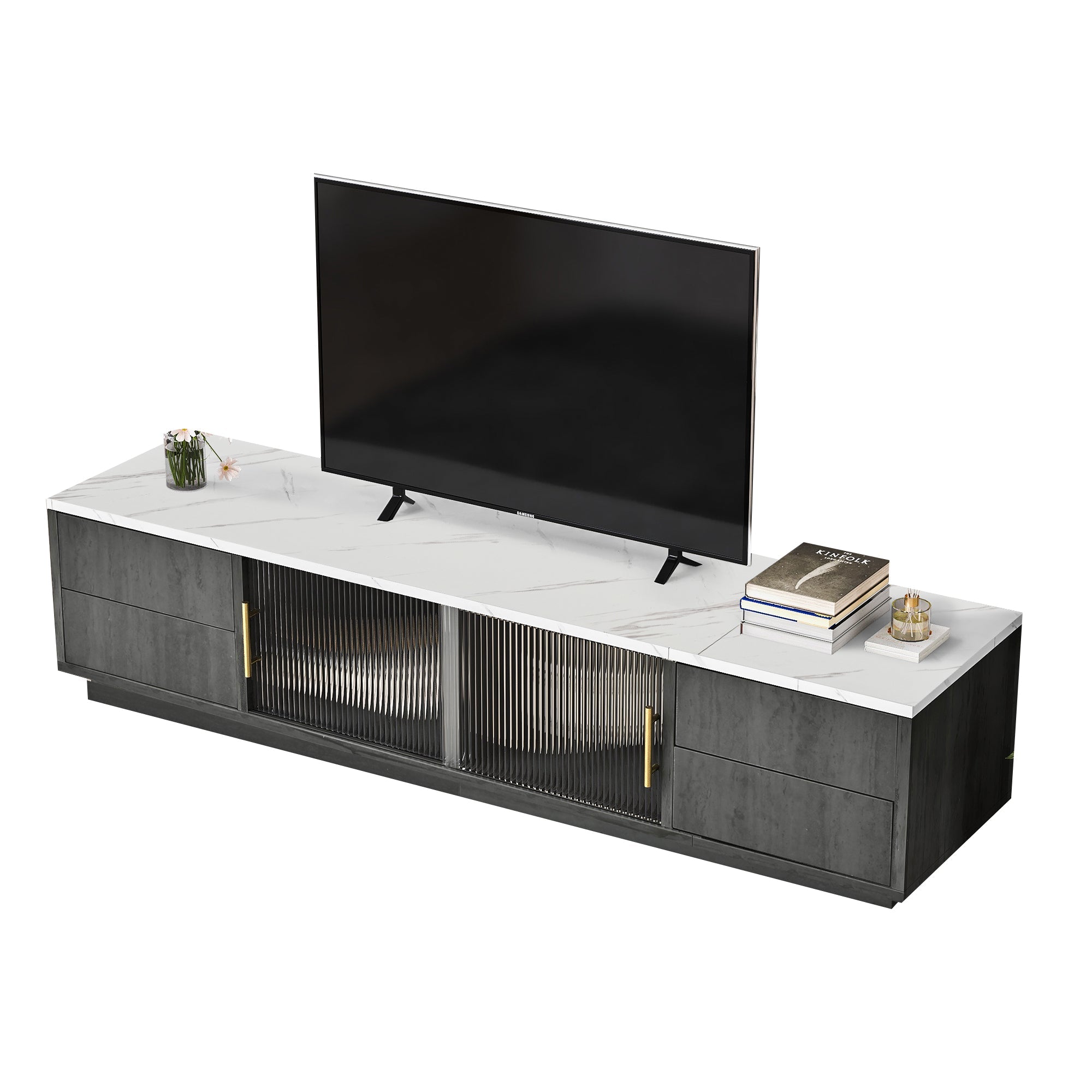 Logidon Deluxe TV-meubel 160 cm grijze marmerlook laden met openklapbare lades