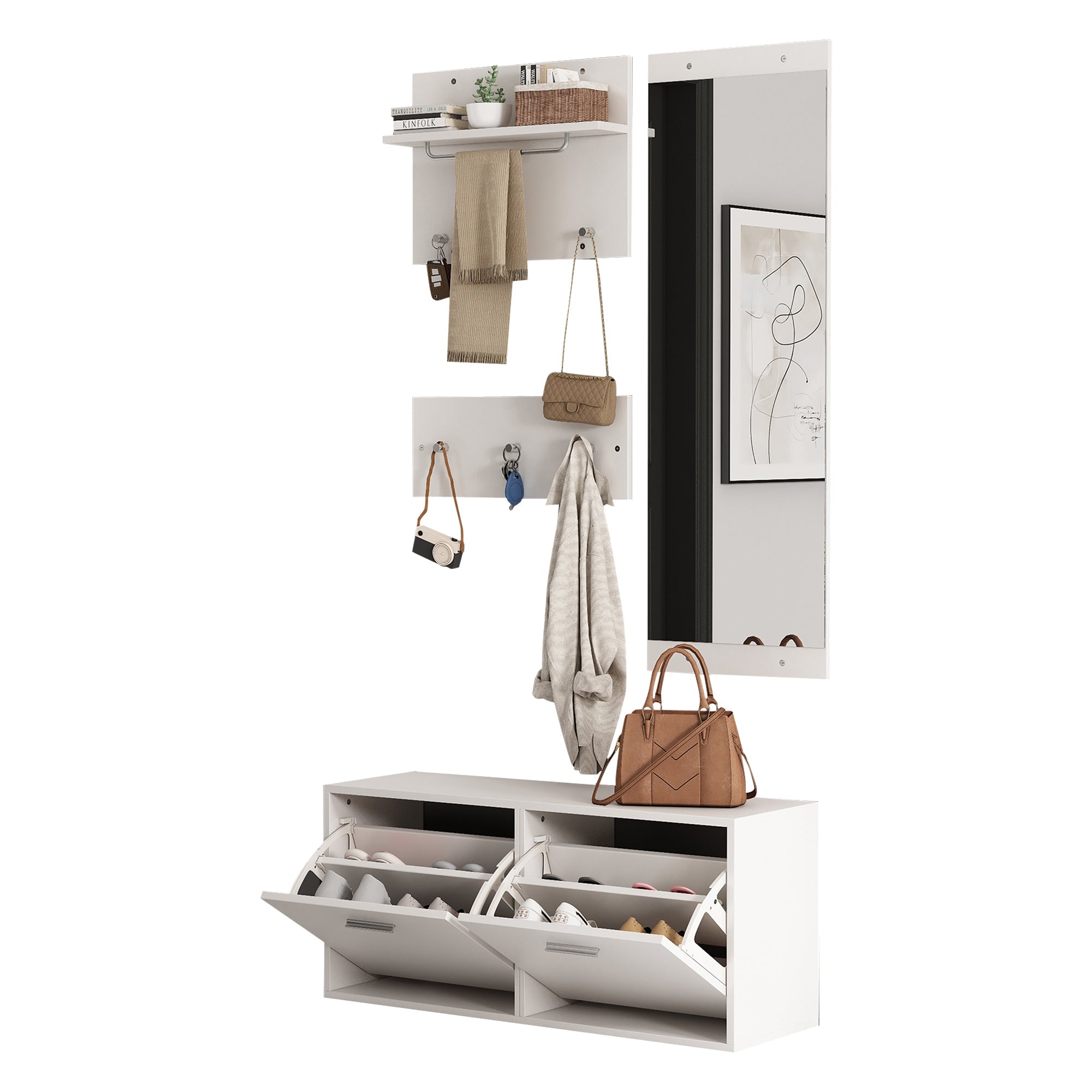 Logidon kledingkastset 4-delige spiegel schoenenkast wit 90x30x41,5 cm