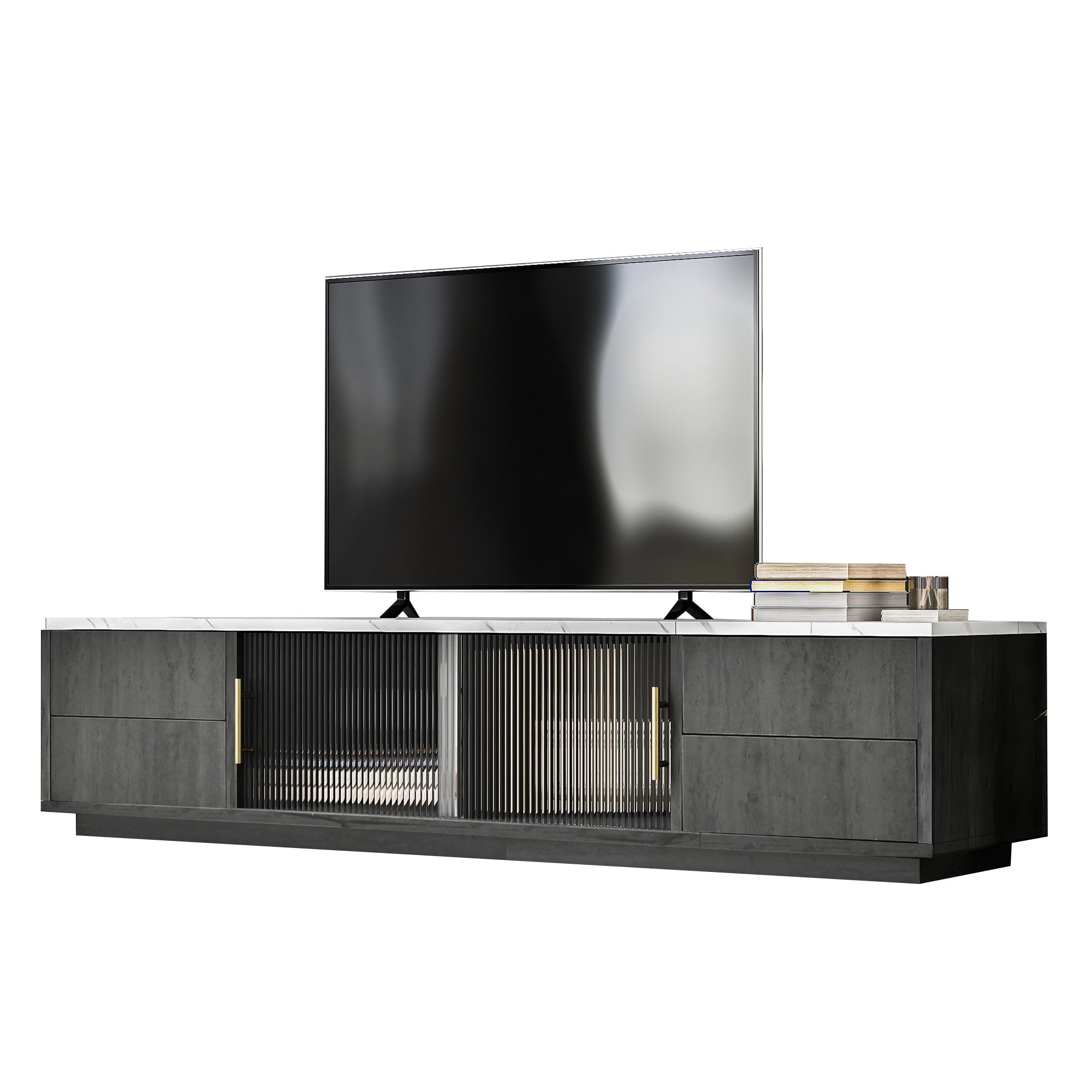 Logidon Deluxe TV-meubel 160 cm grijze marmerlook laden met openklapbare lades