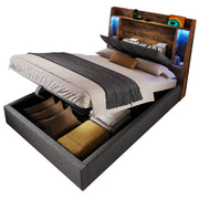 Logidon gestoffeerd bed 90x200 grijs met USB TypeC oplaadfunctie