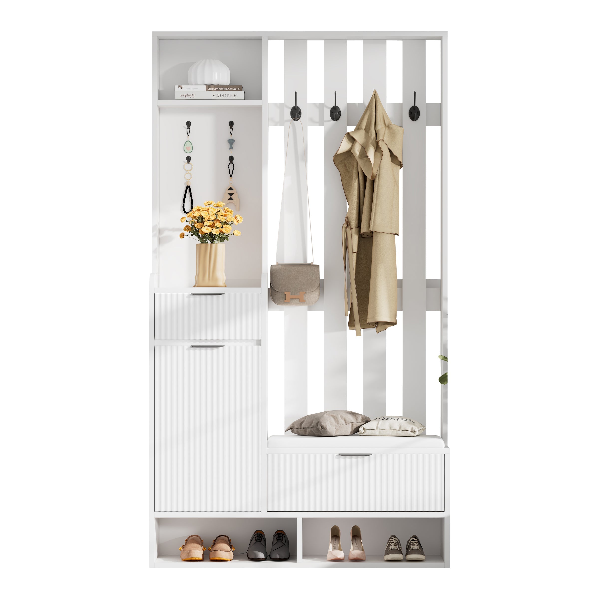 Logidon Kledingkast 6in1 Wit 100x30x180 cm Schoenenbankopberger