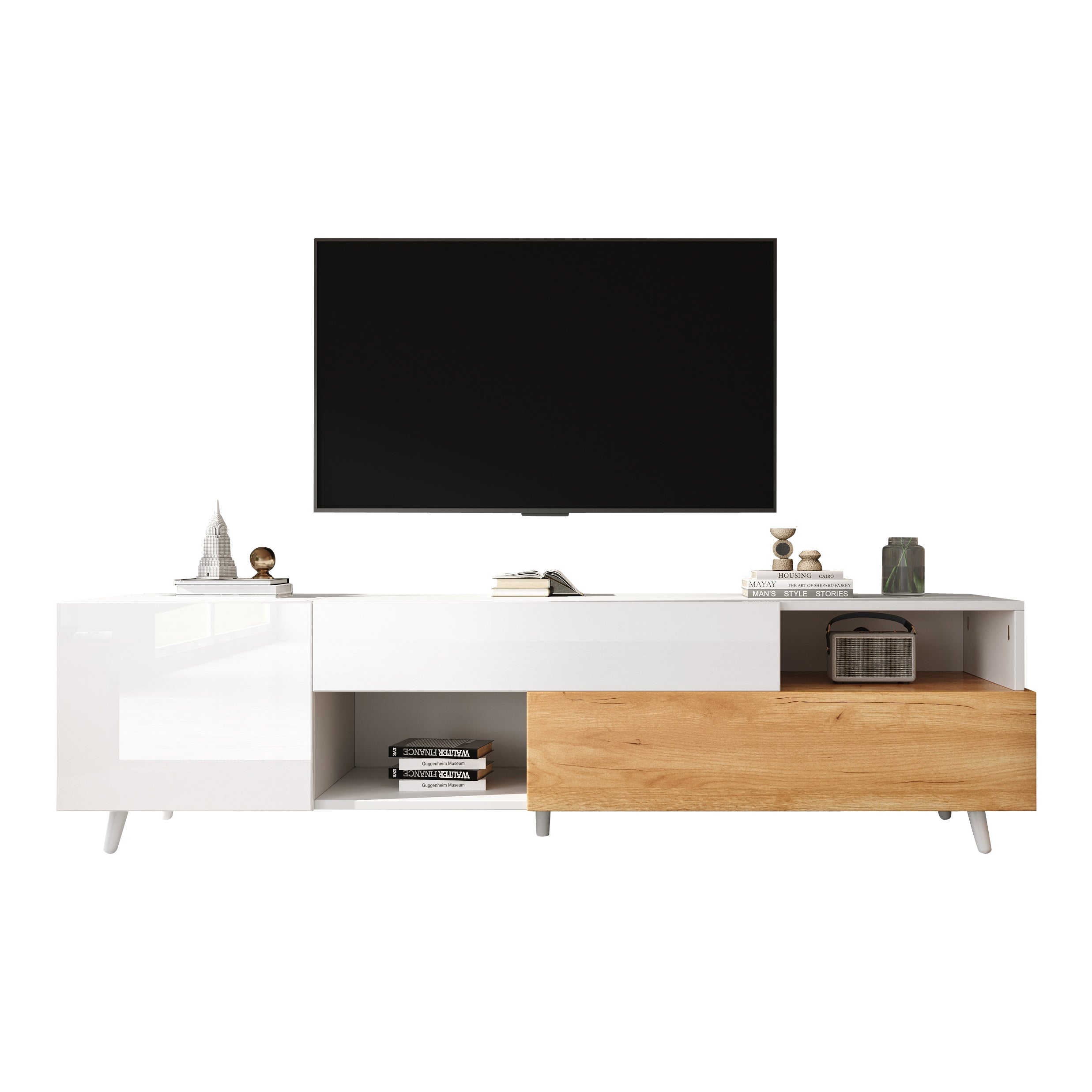 Logidon TV-meubel 180x38x50 cm witte houtlook deur en lade