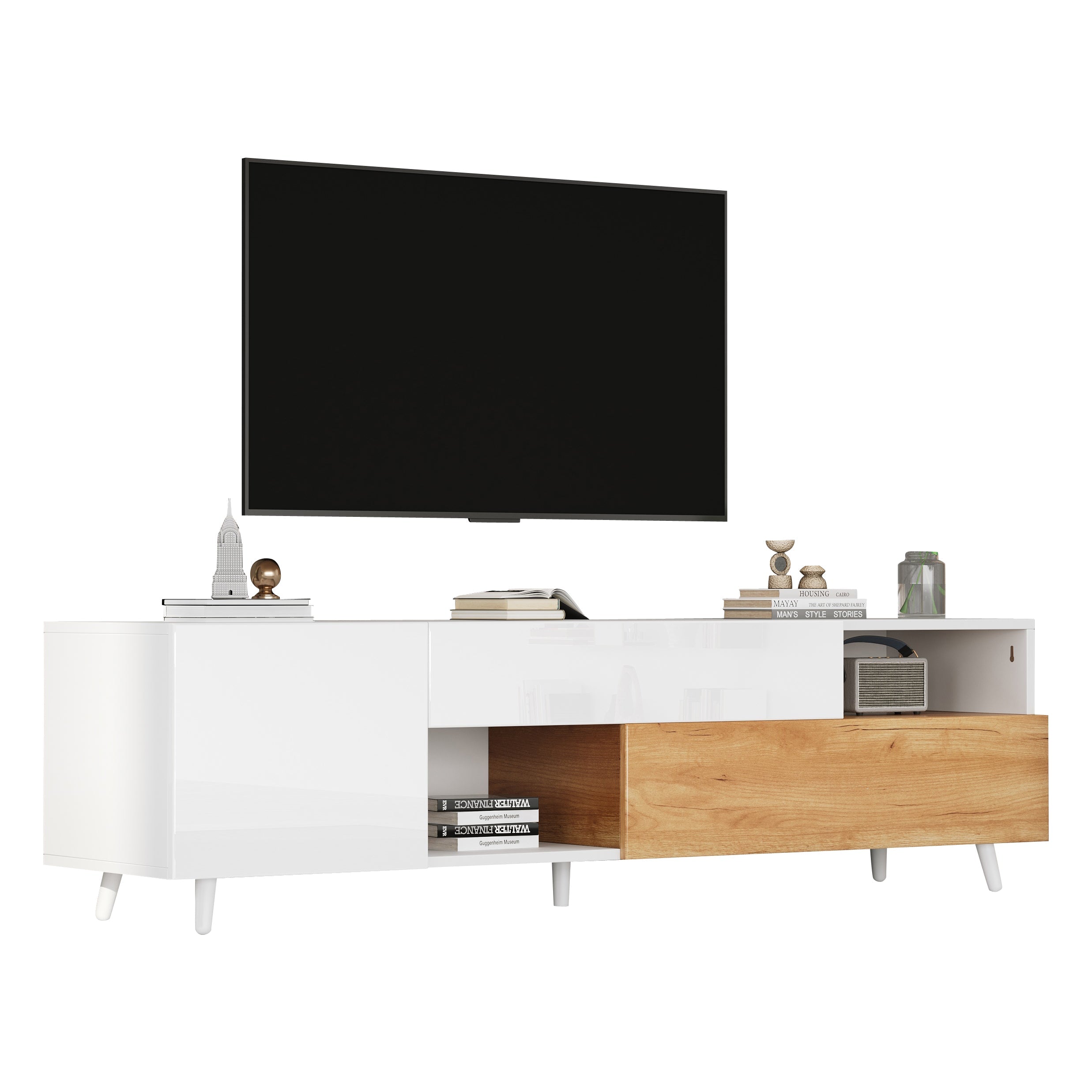 Logidon TV-meubel 180x38x50 cm witte houtlook deur en lade