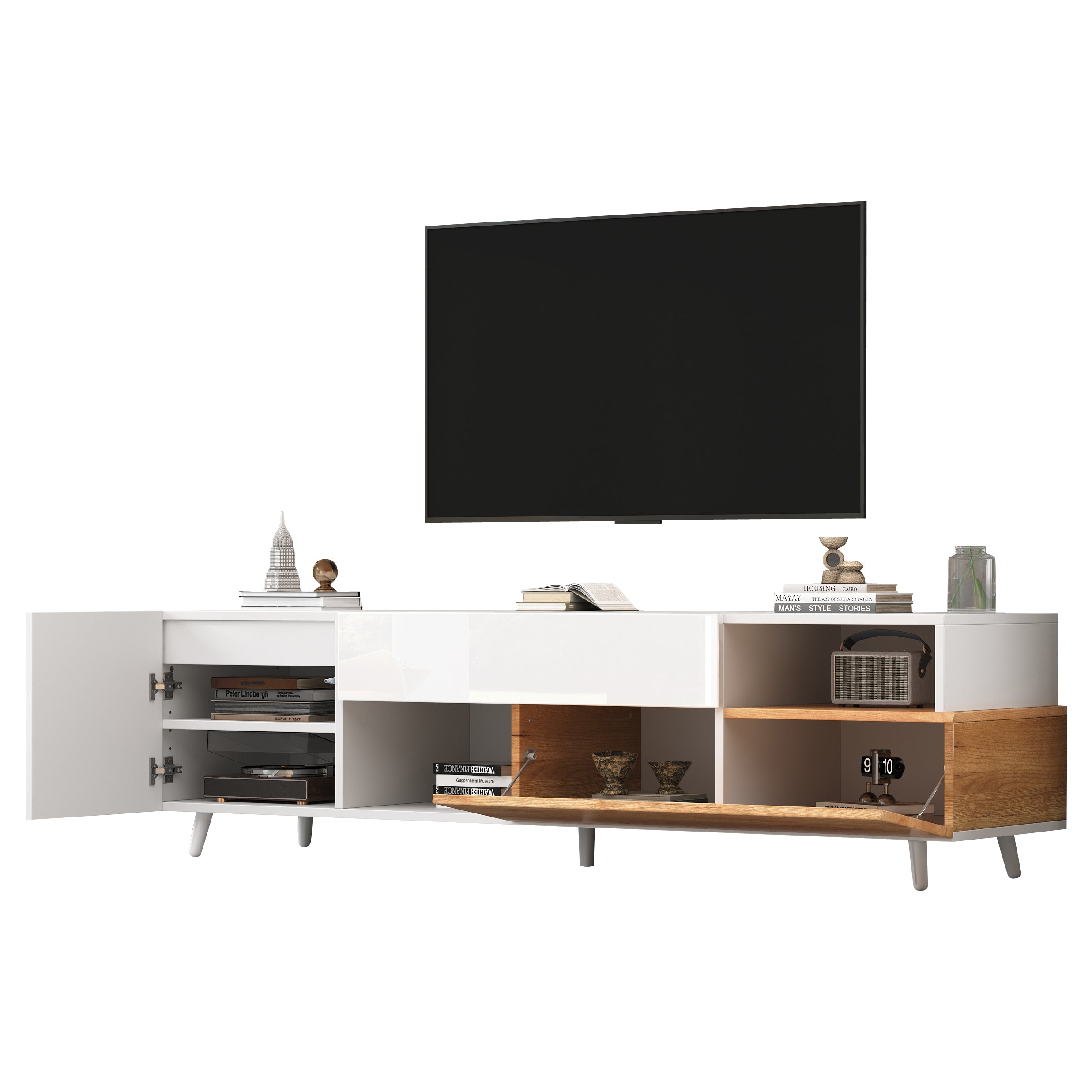 Logidon TV-meubel 180x38x50 cm witte houtlook deur en lade